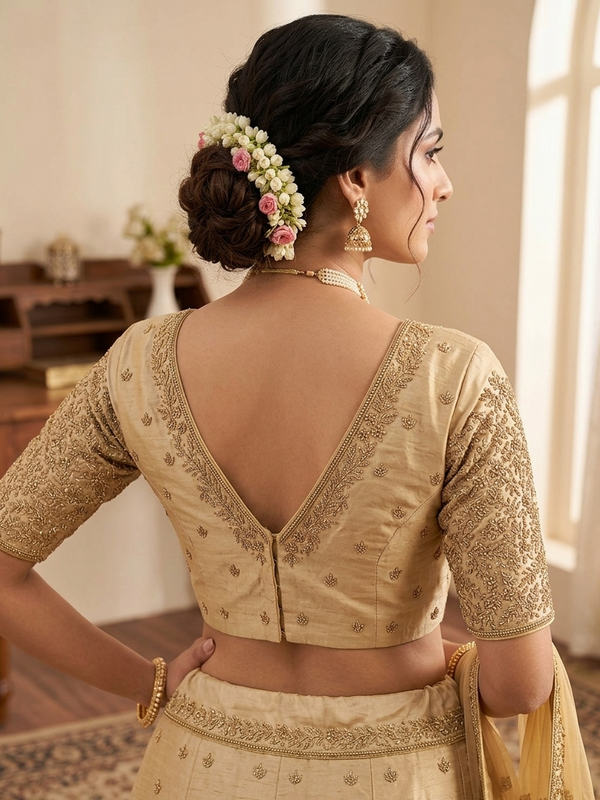 Readymade Aari Work Blouse Beige- E121