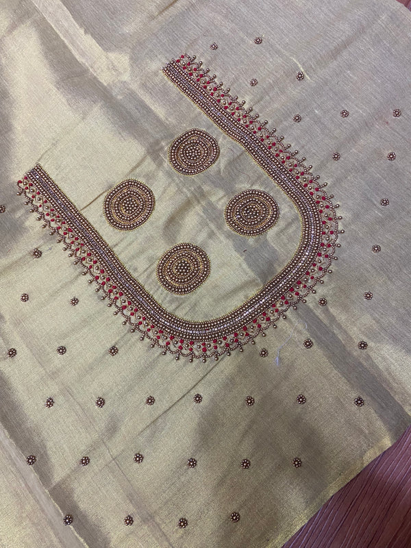 Readymade Aari Work Blouse Gold  - E125