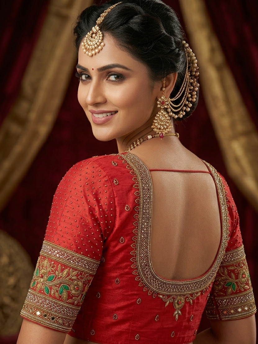 Readymade Aari Work Blouse Red - E120