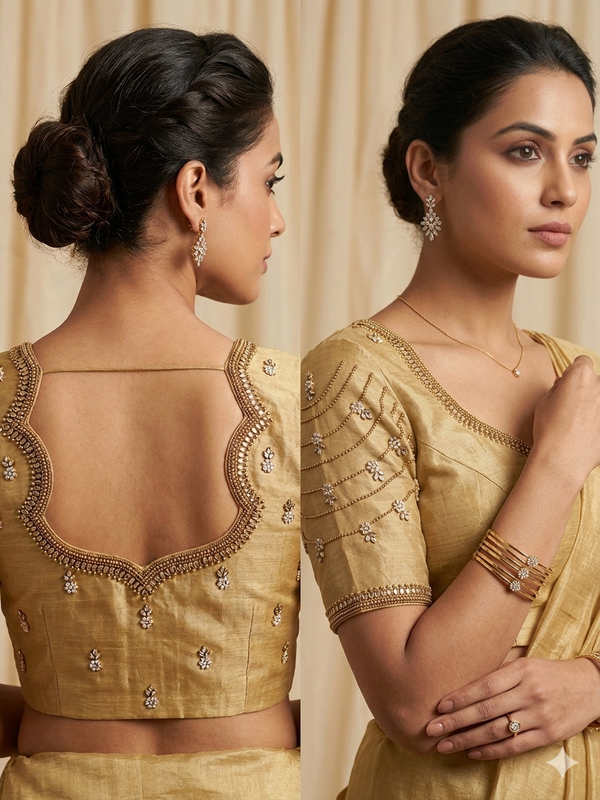 Readymade Aari Work Blouse Cream - E114