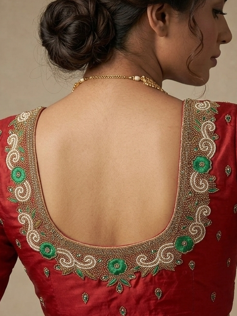 Readymade Aari Work Blouse Red  - E108