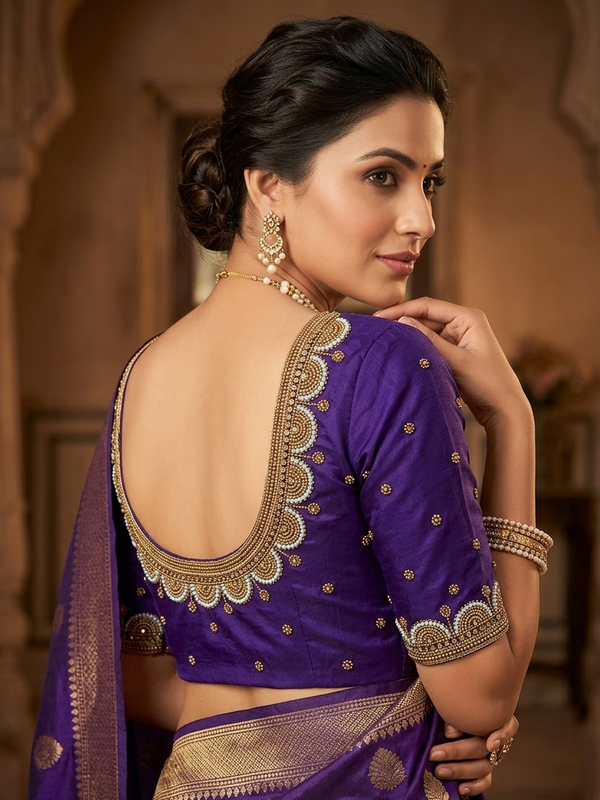 Readymade Aari Work Blouse Blue  - E104