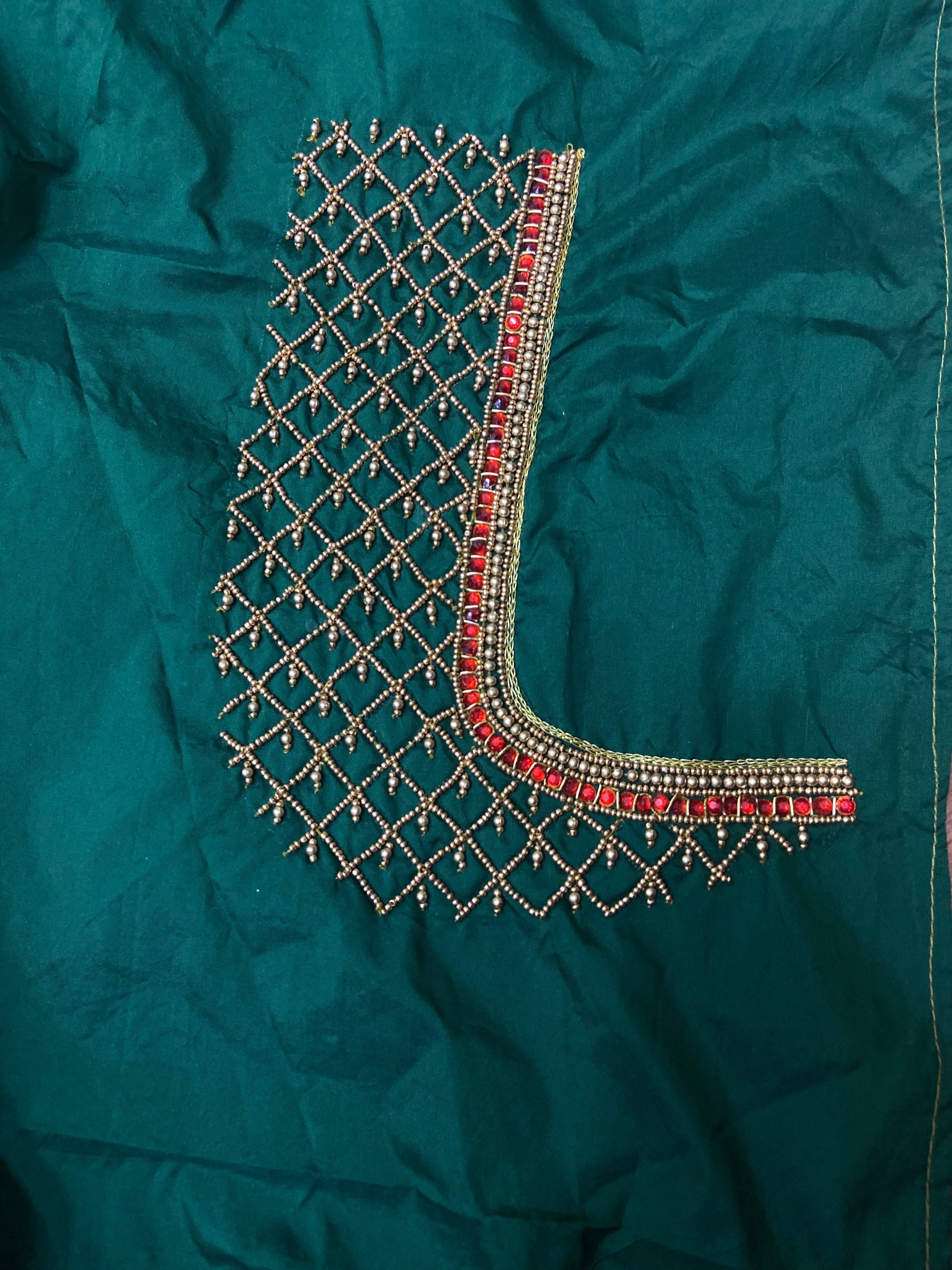 Readymade Aari Work Blouse Green- E123