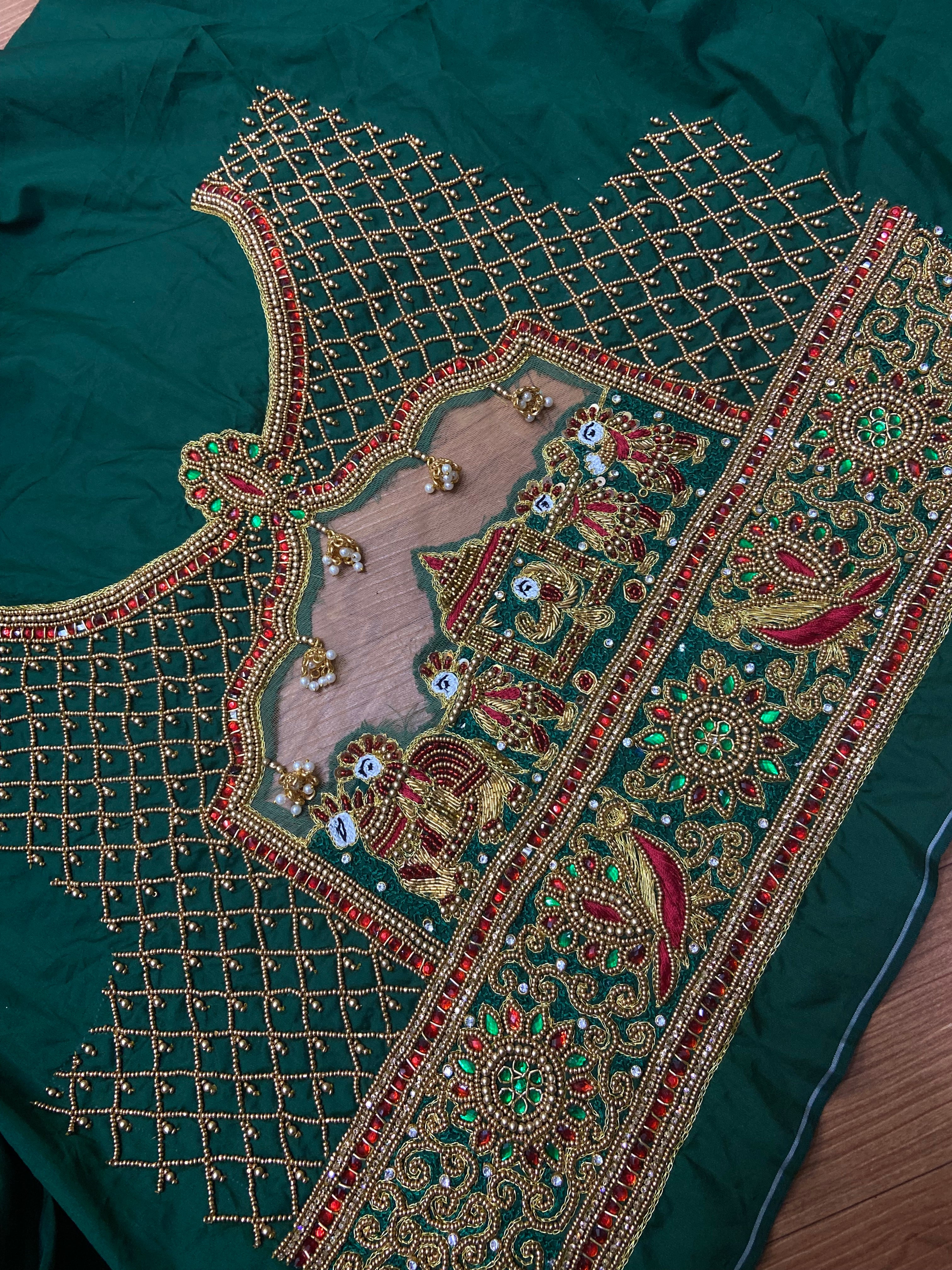 Readymade Aari Work Blouse Green- E123