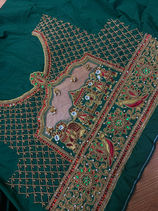 Readymade Aari Work Blouse Green- E123