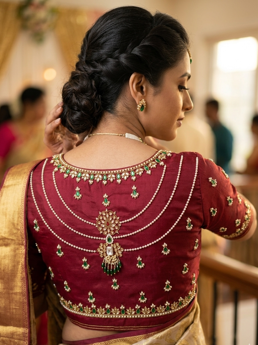 Readymade Aari Work Blouse Red- E105